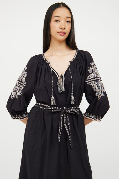 Ulla Johnson Black & White Cotton Embroidered Dress