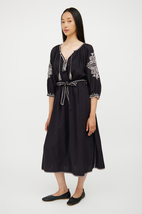 Ulla Johnson Black & White Cotton Embroidered Dress