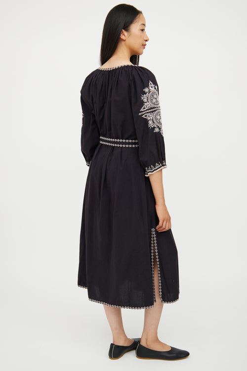 Ulla Johnson Black & White Cotton Embroidered Dress