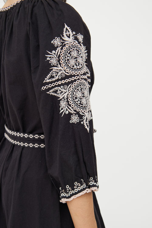 Ulla Johnson Black & White Cotton Embroidered Dress