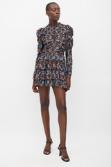 Ulla Johnson Blue & Brown Silk Printed Siya Dress