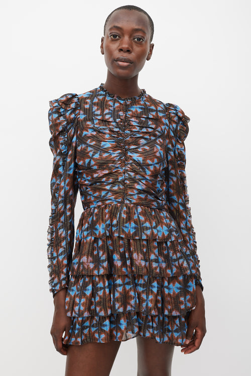 Ulla Johnson // Blue & Brown Silk Printed Siya Dress VSP Consignment Ulla Johnson // Blue & Brown Silk Printed Siya Dress VSP Consignment