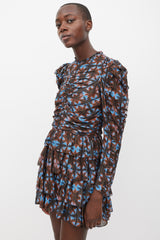 Ulla Johnson Blue & Brown Silk Printed Siya Dress