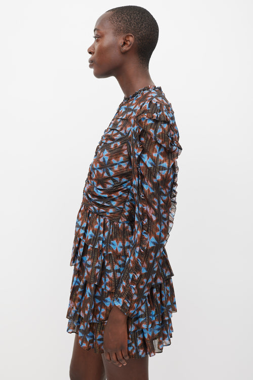 Ulla Johnson Blue & Brown Silk Printed Siya Dress