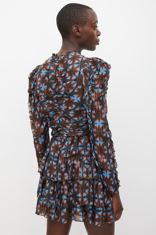 Ulla Johnson Blue & Brown Silk Printed Siya Dress