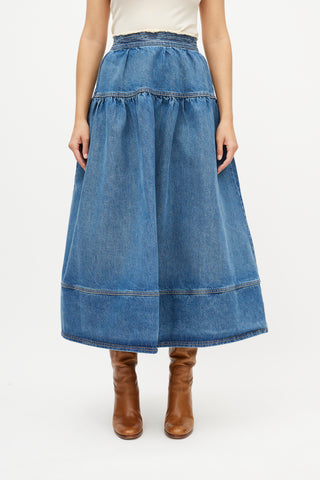 Ulla Johnson Blue Gathered Denim Maxi Skirt