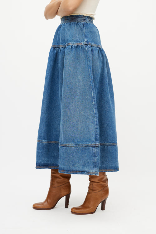 Ulla Johnson Blue Gathered Denim Maxi Skirt