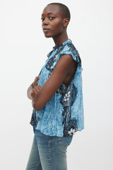 Ulla Johnson Blue & Black Silk Printed Aya Top