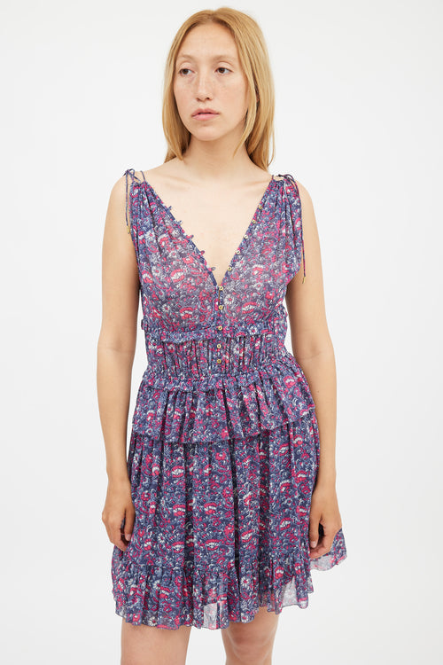 Ulla Johnson Blue & Purple Silk Noelle Floral Dress