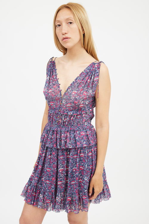 Ulla Johnson Blue & Purple Silk Noelle Floral Dress