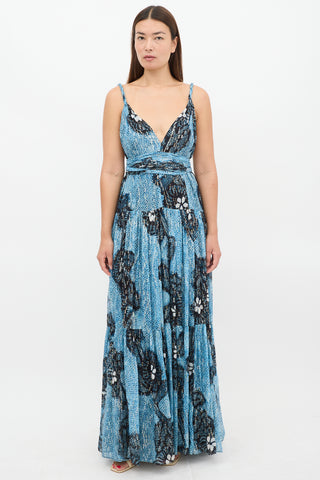 Ulla Johnson Blue Silk Floral Kemala Maxi Dress