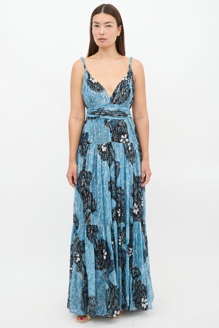 Ulla Johnson Blue Silk Floral Kemala Maxi Dress