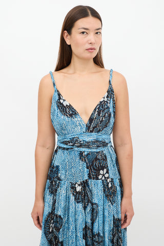 Ulla Johnson Blue Silk Floral Kemala Maxi Dress