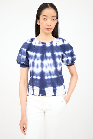 Ulla Johnson Blue & White Tie Dye Short Sleeve Sweater