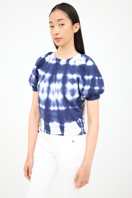 Ulla Johnson Blue & White Tie Dye Short Sleeve Sweater