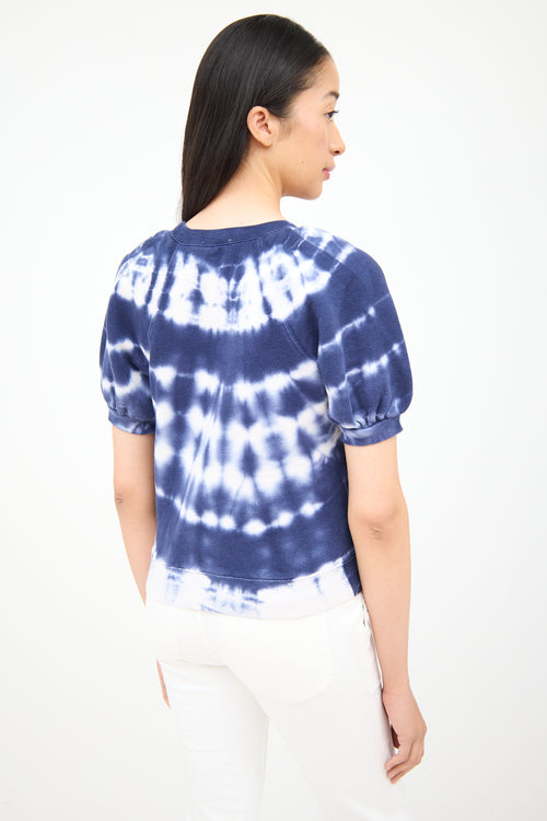 Ulla Johnson Blue & White Tie Dye Short Sleeve Sweater