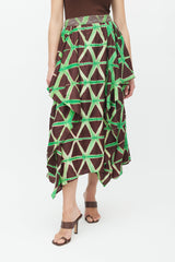 Ulla Johnson Brown & Green Savita Stitch Silk Skirt