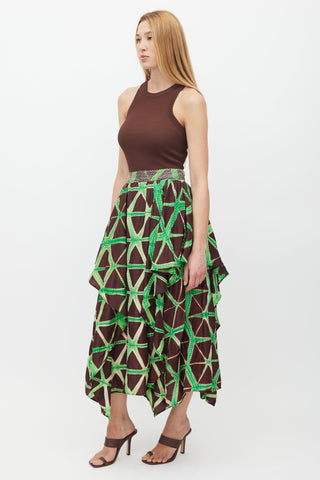 Ulla Johnson Brown & Green Savita Stitch Silk Skirt