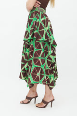 Ulla Johnson Brown & Green Savita Stitch Silk Skirt
