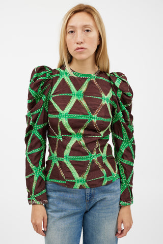 Ulla Johnson Brown & Green Stitch Top