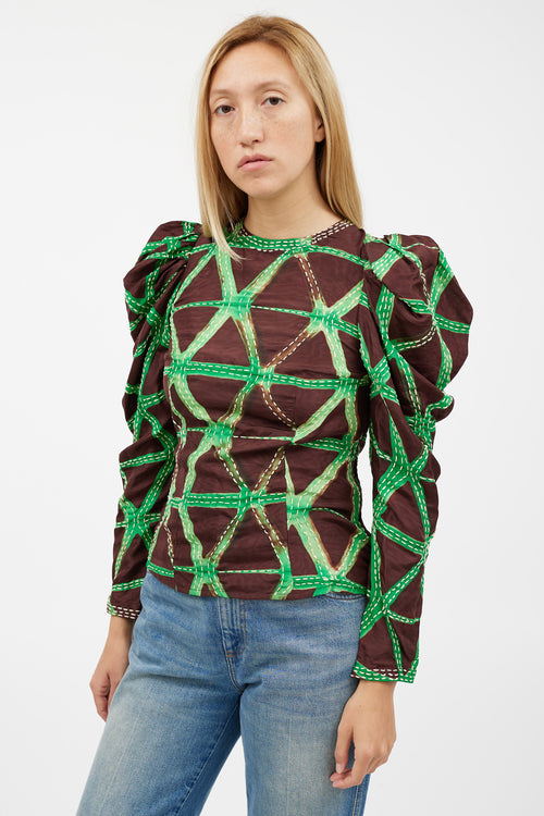Ulla Johnson Brown & Green Stitch Top