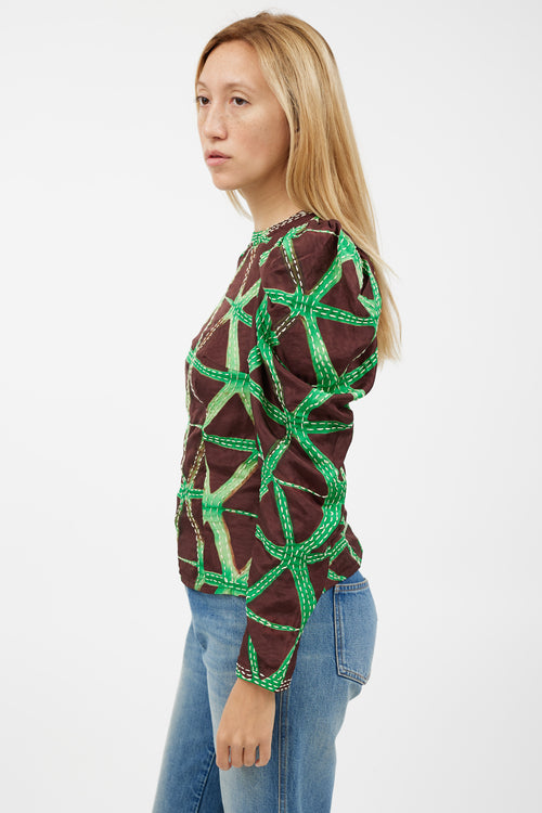 Ulla Johnson Brown & Green Stitch Top