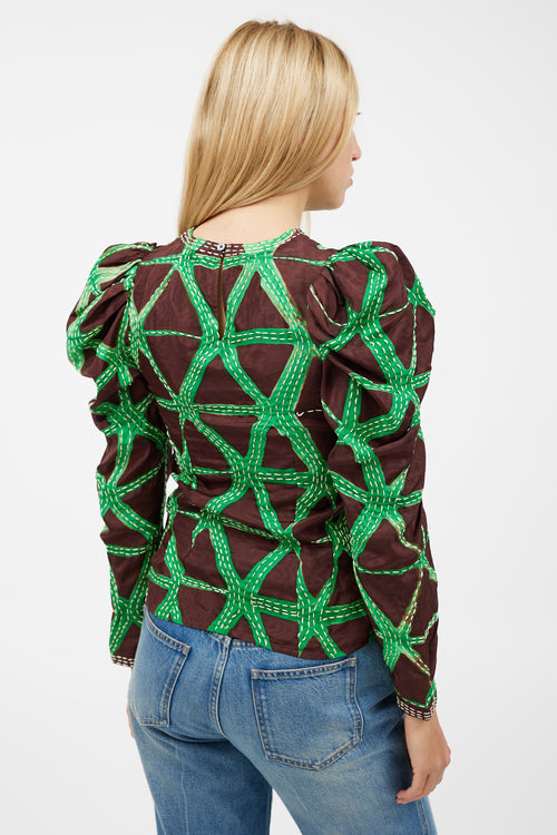 Ulla Johnson Brown & Green Stitch Top