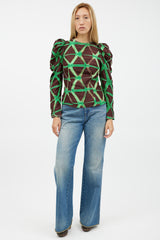 Ulla Johnson Brown & Green Stitch Top