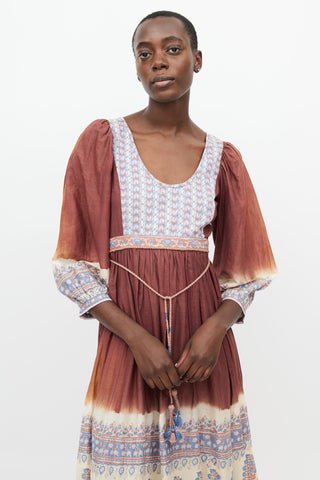 Ulla Johnson Brown & Multi Print Midi Dress