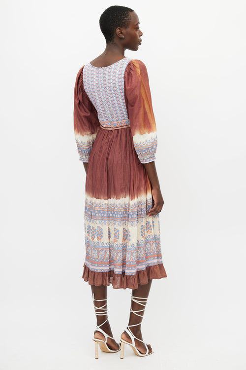 Ulla Johnson Brown & Multi Print Midi Dress