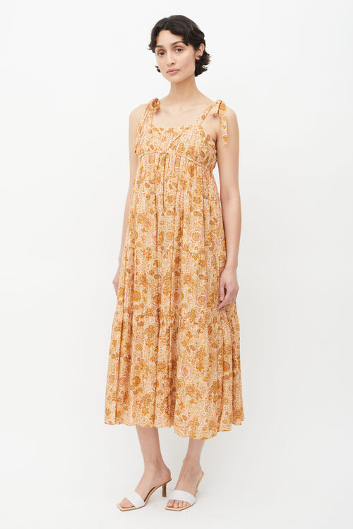 Ulla Johnson Brown & Multicolour Floral Midi Dress
