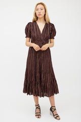 Ulla Johnson Brown & Pink Metallic Striped Dress