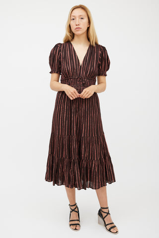 Ulla Johnson Brown & Pink Metallic Striped Dress