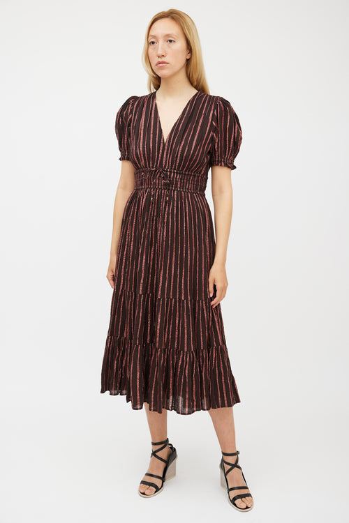 Ulla Johnson Brown & Pink Metallic Striped Dress