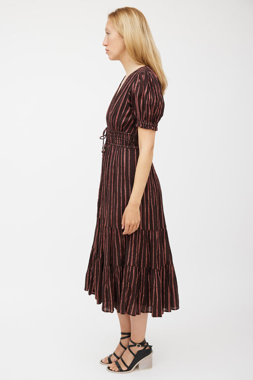 Ulla Johnson Brown & Pink Metallic Striped Dress