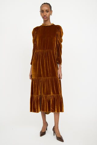 Ulla Johnson Gold Velvet Tiered Dress