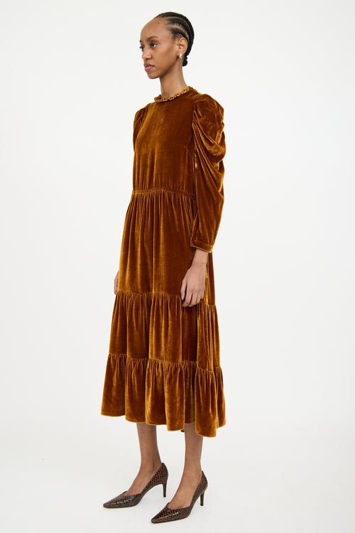 Ulla Johnson Gold Velvet Tiered Dress