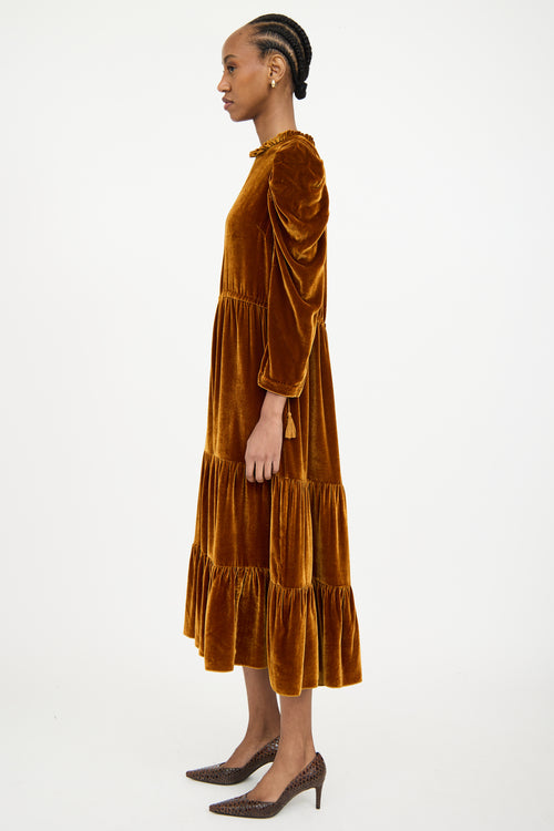 Ulla Johnson Gold Velvet Tiered Dress