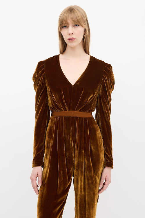 Ulla Johnson Brown Velvet Sabine Gathered Jumpsuit