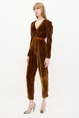 Ulla Johnson Brown Velvet Sabine Gathered Jumpsuit