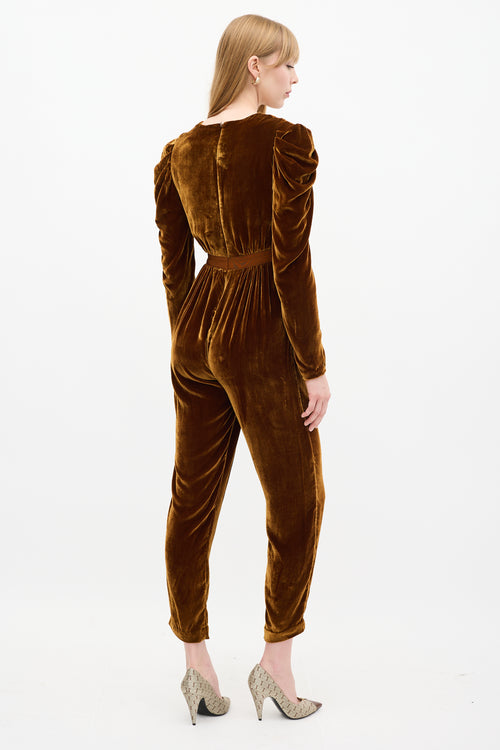 Ulla Johnson Brown Velvet Sabine Gathered Jumpsuit