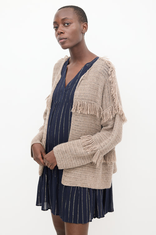 Ulla Johnson Brown Wool Knit Fringe Cardigan