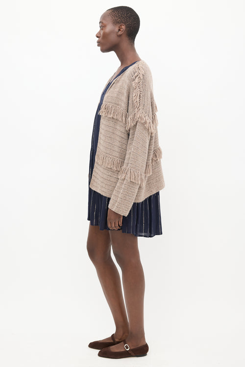 Ulla Johnson Brown Wool Knit Fringe Cardigan