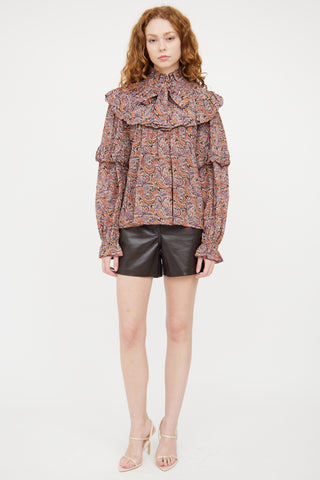 Ulla Johnson Burgundy & Multicolour Silk Paisley Pleated Top