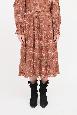 Ulla Johnson Floral Tiered Midi Skirt