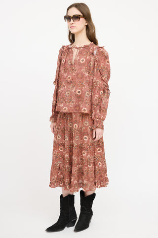 Ulla Johnson Floral Tiered Midi Skirt