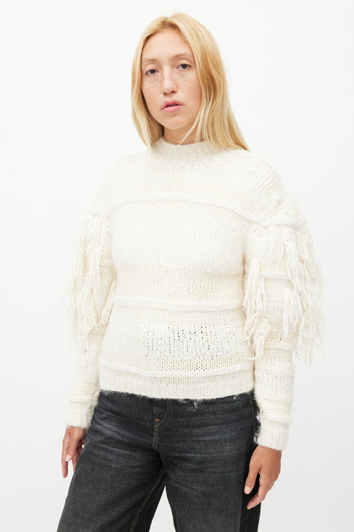 Ulla Johnson Cream Alpaca Fringe Knit Sweater