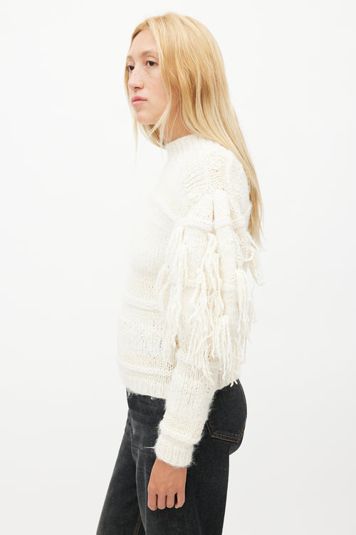Ulla Johnson Cream Alpaca Fringe Knit Sweater
