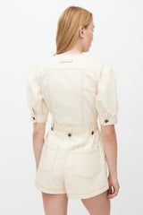 Ulla Johnson Cream Belted Contrast Stitch Romper