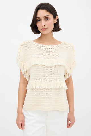 Ulla Johnson Cream Crochet Fringe Top